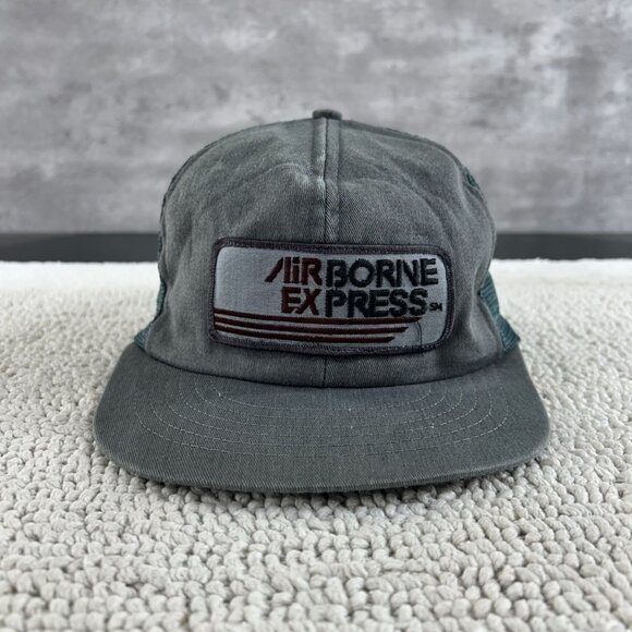 Vintage Airborne Express Mesh Snapback Trucker Hat OSFA Patch Cap Workwear Gray - Picture 1 of 7